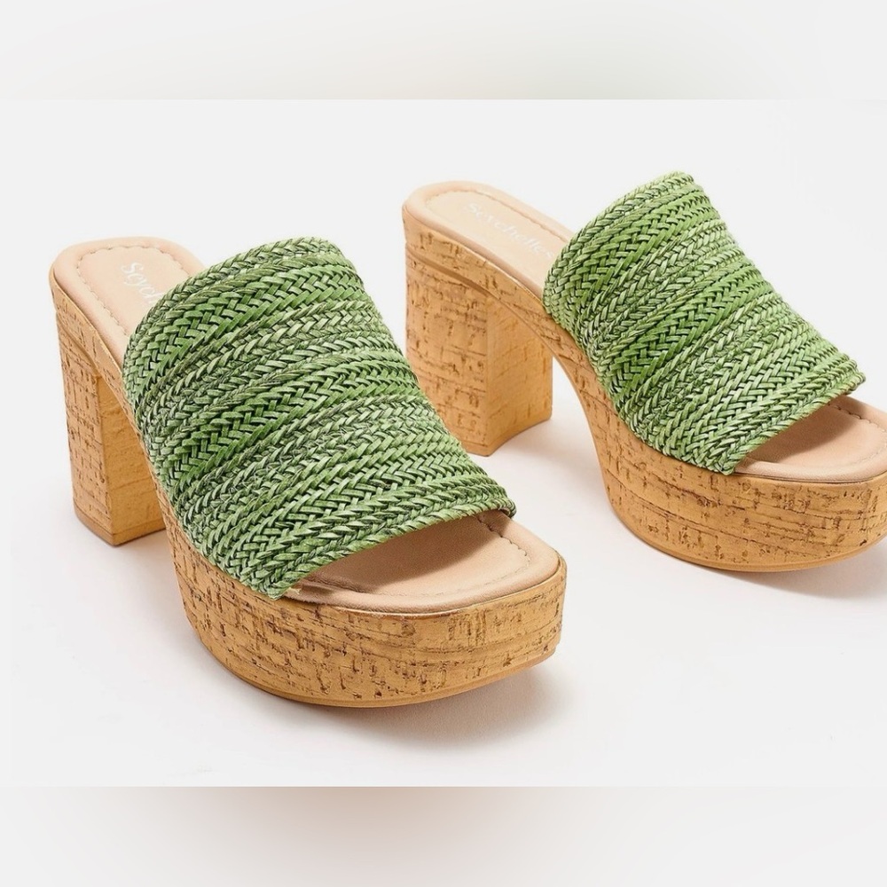 SOLD Seychelles Olive Woven Platform Mules
